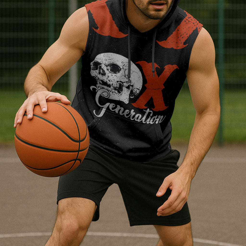 Generation X Skull Sleeveless Hoodie Retro Distressed Grunge Edgy Nostalgia