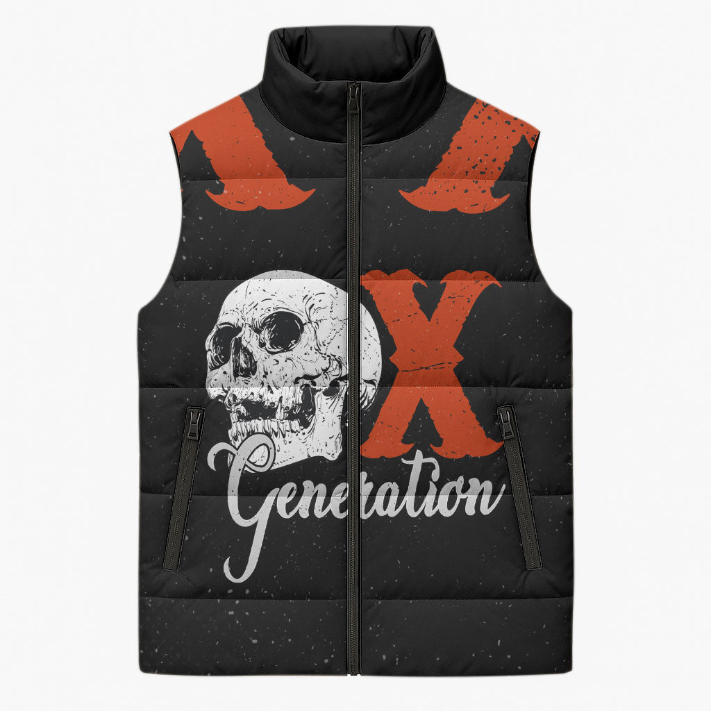 Generation X Skull Sleeveless Puffer Jacket Retro Distressed Grunge Edgy Nostalgia