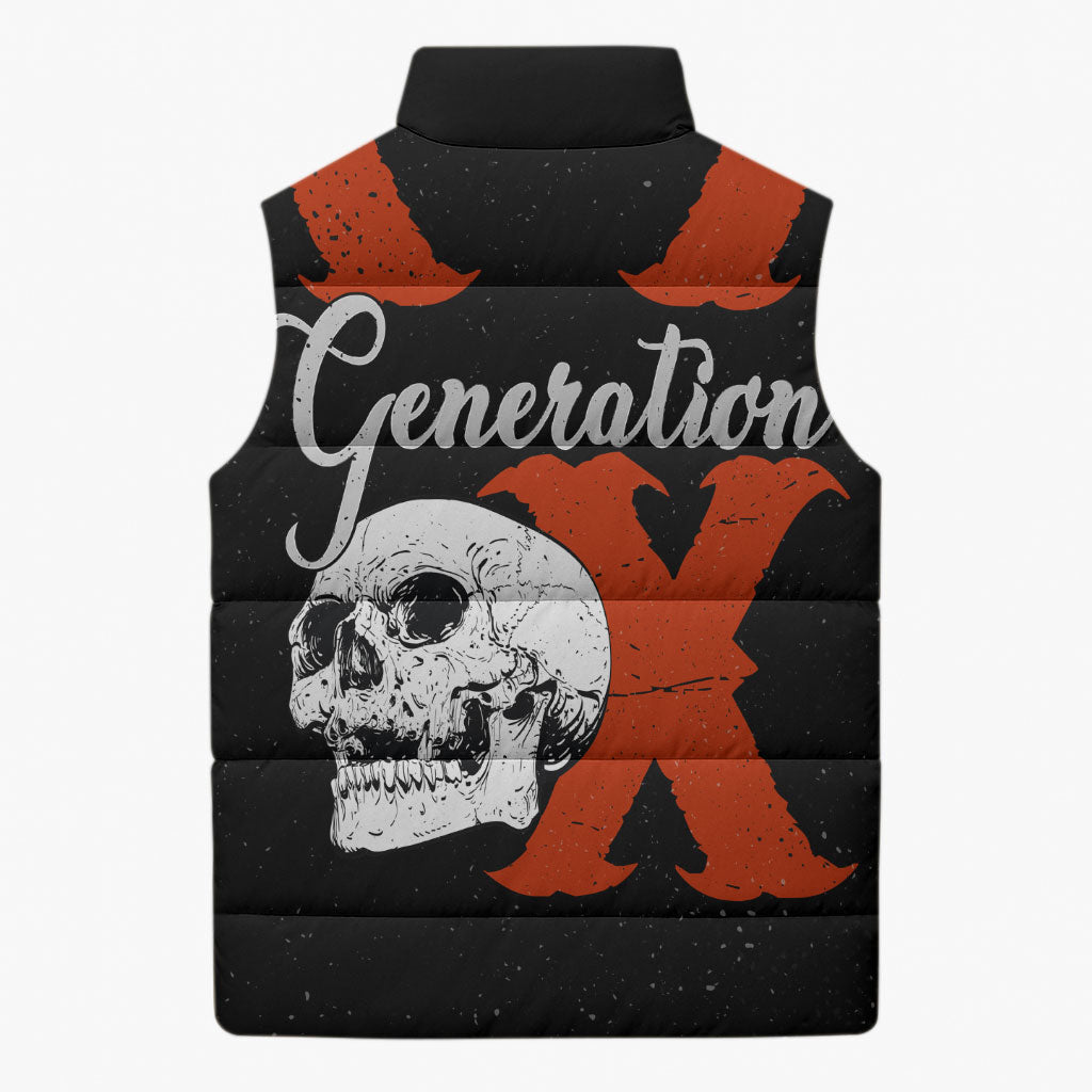 Generation X Skull Sleeveless Puffer Jacket Retro Distressed Grunge Edgy Nostalgia