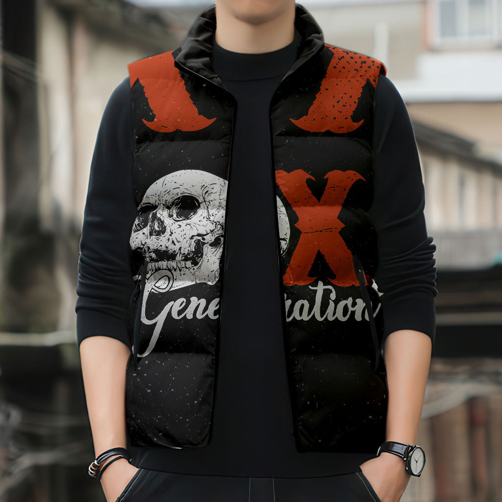Generation X Skull Sleeveless Puffer Jacket Retro Distressed Grunge Edgy Nostalgia