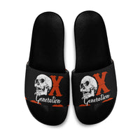 Generation X Skull Slide Sandals Retro Distressed Grunge Edgy Nostalgia