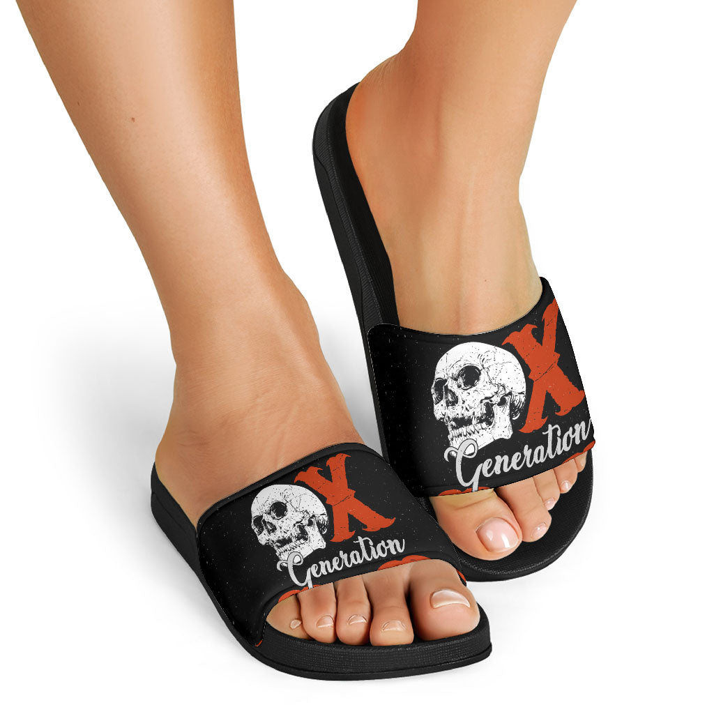 Generation X Skull Slide Sandals Retro Distressed Grunge Edgy Nostalgia