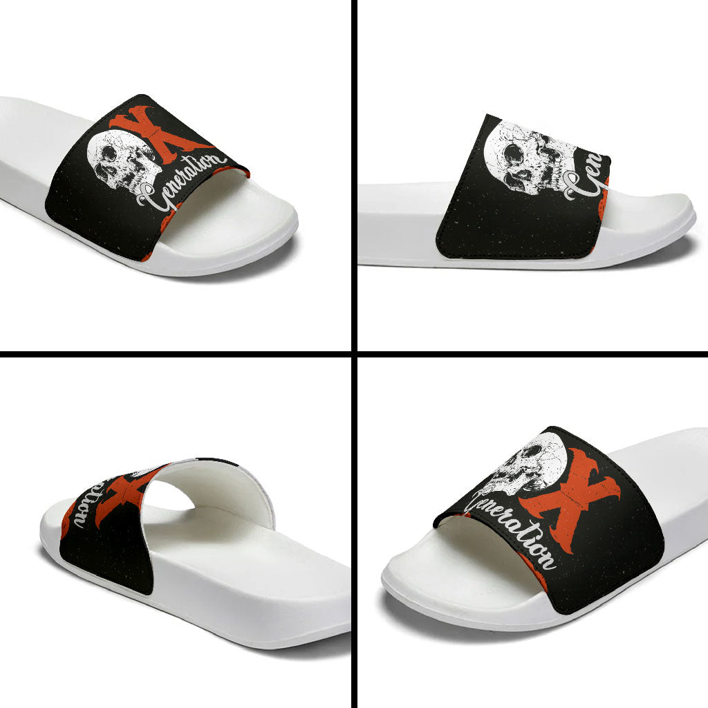 Generation X Skull Slide Sandals Retro Distressed Grunge Edgy Nostalgia