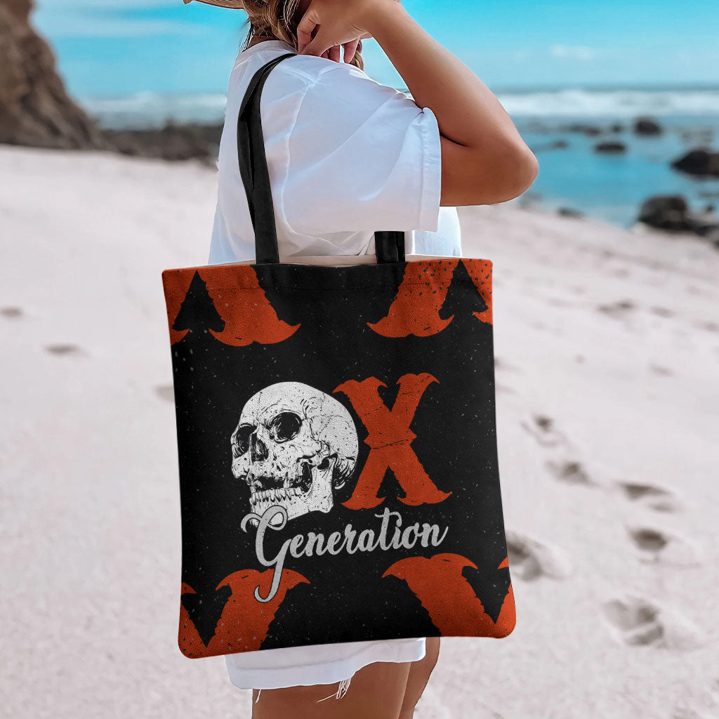 Generation X Skull Tote Bag Retro Distressed Grunge Edgy Nostalgia