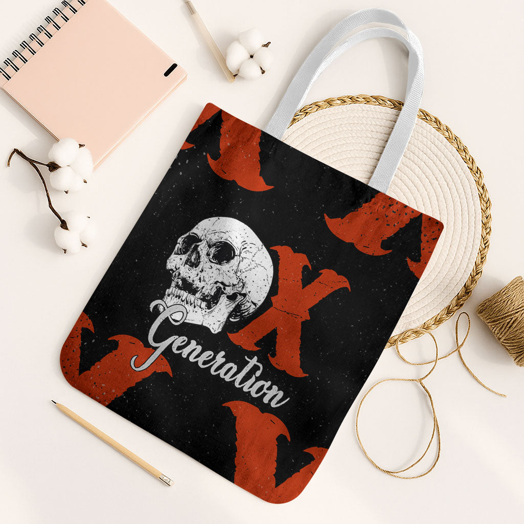 Generation X Skull Tote Bag Retro Distressed Grunge Edgy Nostalgia