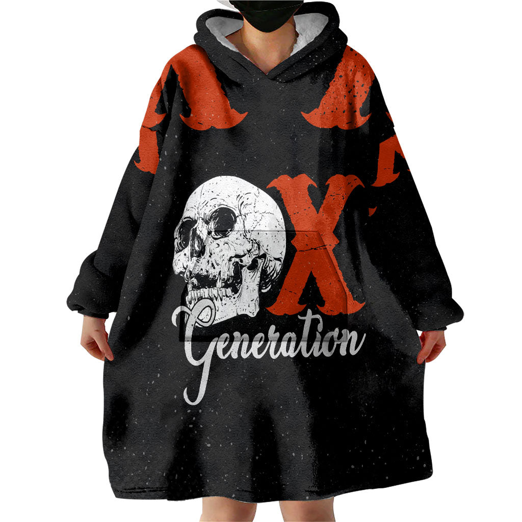 Generation X Skull Wearable Blanket Hoodie Retro Distressed Grunge Edgy Nostalgia