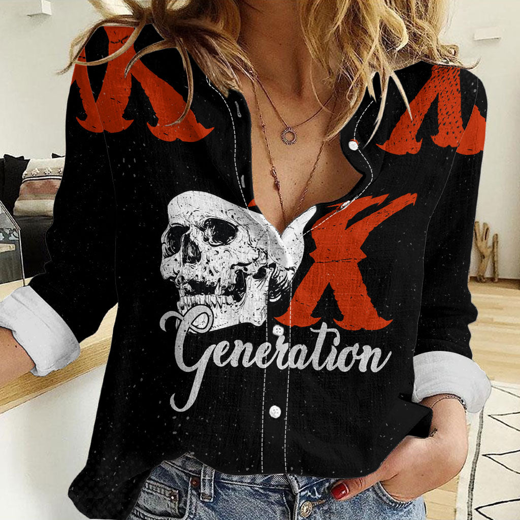 Generation X Skull Women Casual Shirt Retro Distressed Grunge Edgy Nostalgia