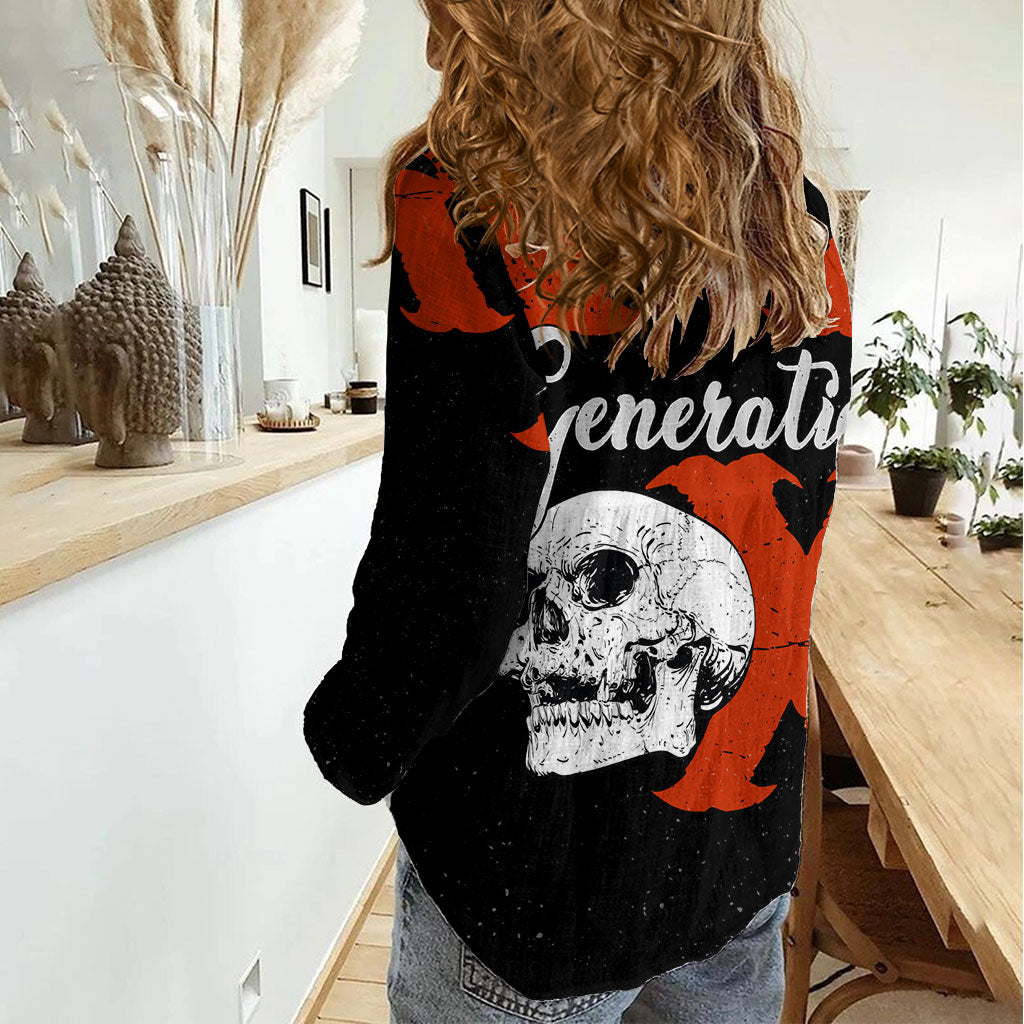 Generation X Skull Women Casual Shirt Retro Distressed Grunge Edgy Nostalgia