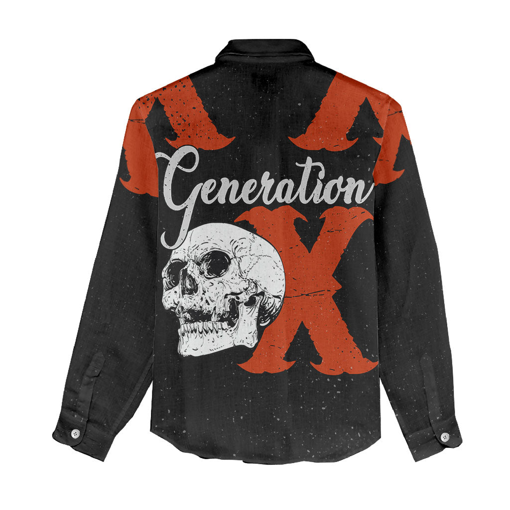 Generation X Skull Women Casual Shirt Retro Distressed Grunge Edgy Nostalgia