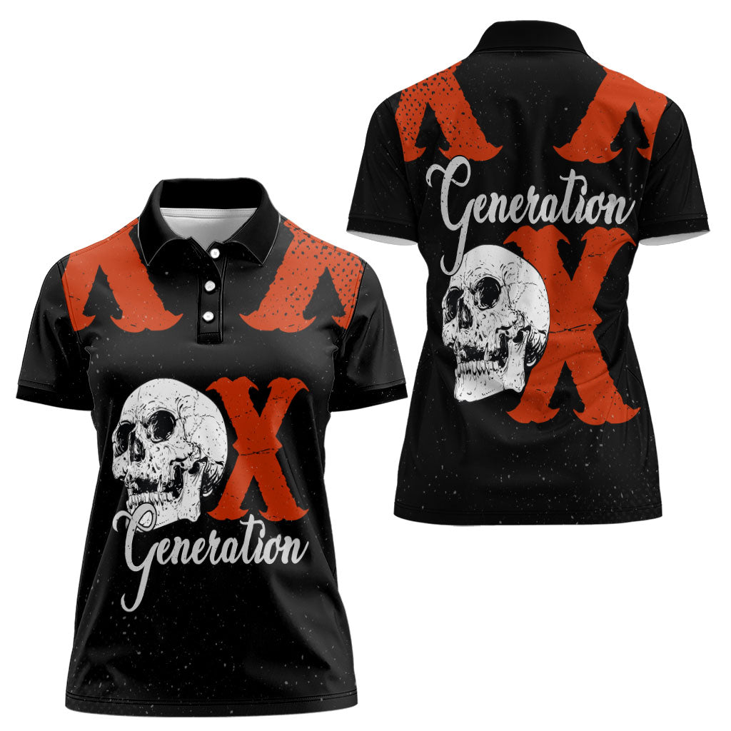 Generation X Skull Women Polo Shirt Retro Distressed Grunge Edgy Nostalgia