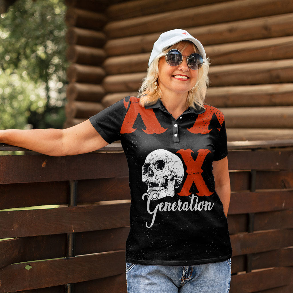 Generation X Skull Women Polo Shirt Retro Distressed Grunge Edgy Nostalgia