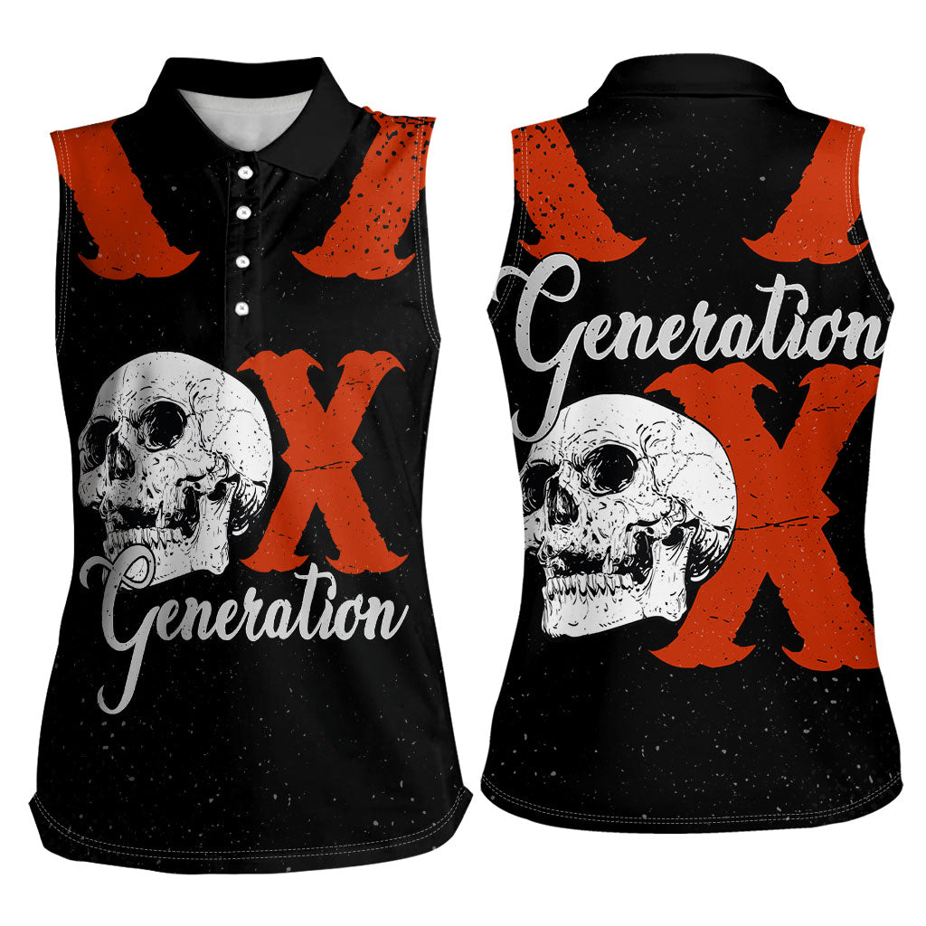 Generation X Skull Women Sleeveless Polo Shirt Retro Distressed Grunge Edgy Nostalgia