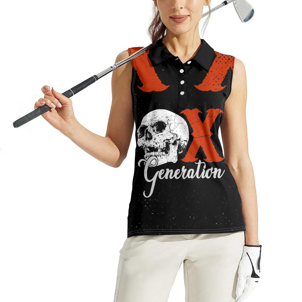 Generation X Skull Women Sleeveless Polo Shirt Retro Distressed Grunge Edgy Nostalgia
