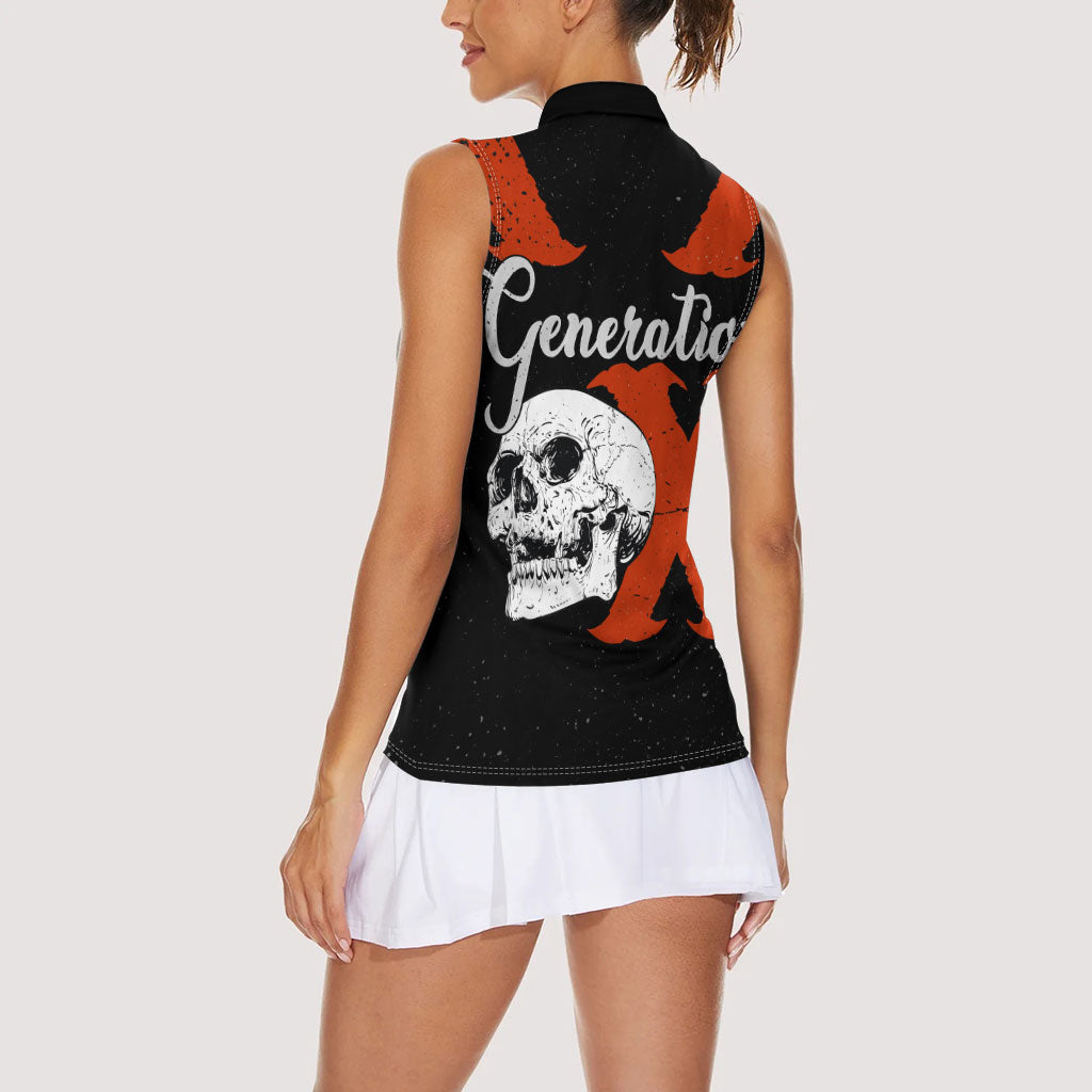 Generation X Skull Women Sleeveless Polo Shirt Retro Distressed Grunge Edgy Nostalgia