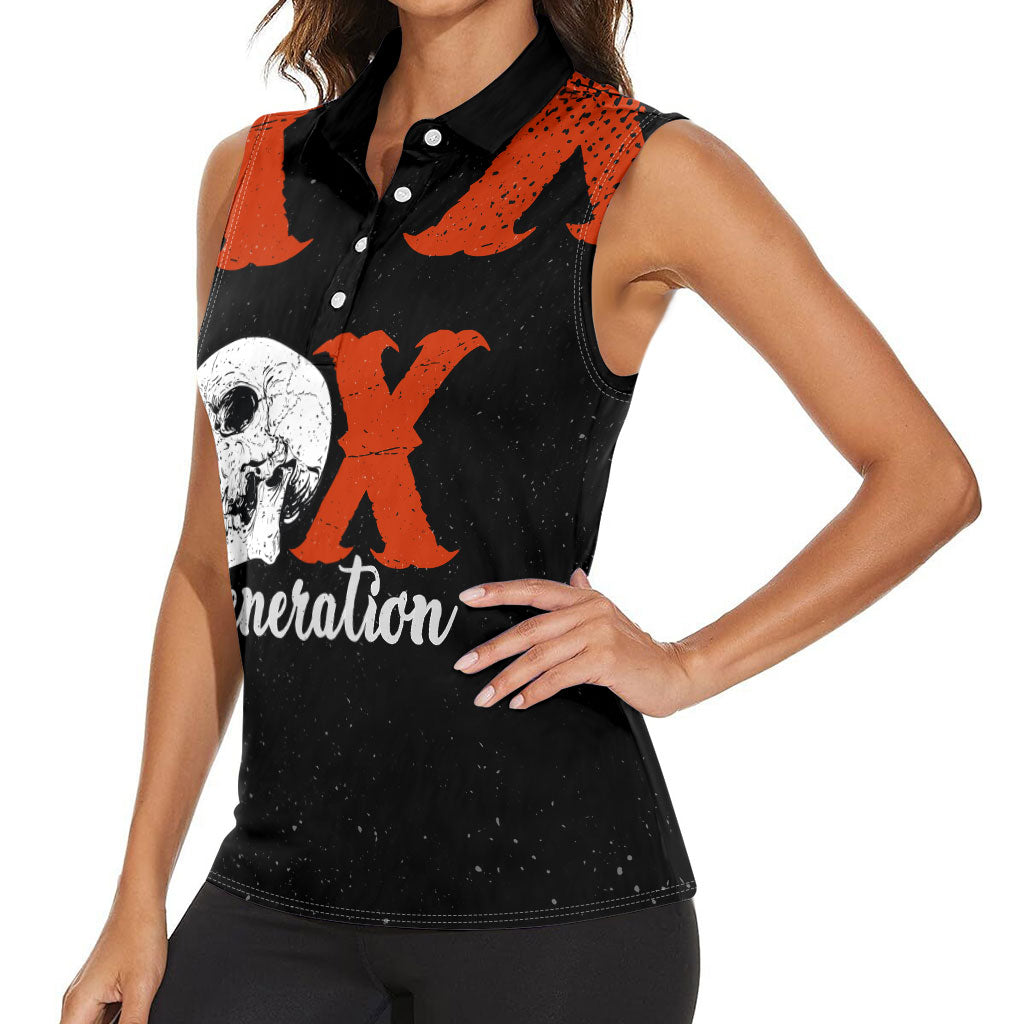 Generation X Skull Women Sleeveless Polo Shirt Retro Distressed Grunge Edgy Nostalgia