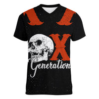 Generation X Skull Women V-Neck T-Shirt Retro Distressed Grunge Edgy Nostalgia