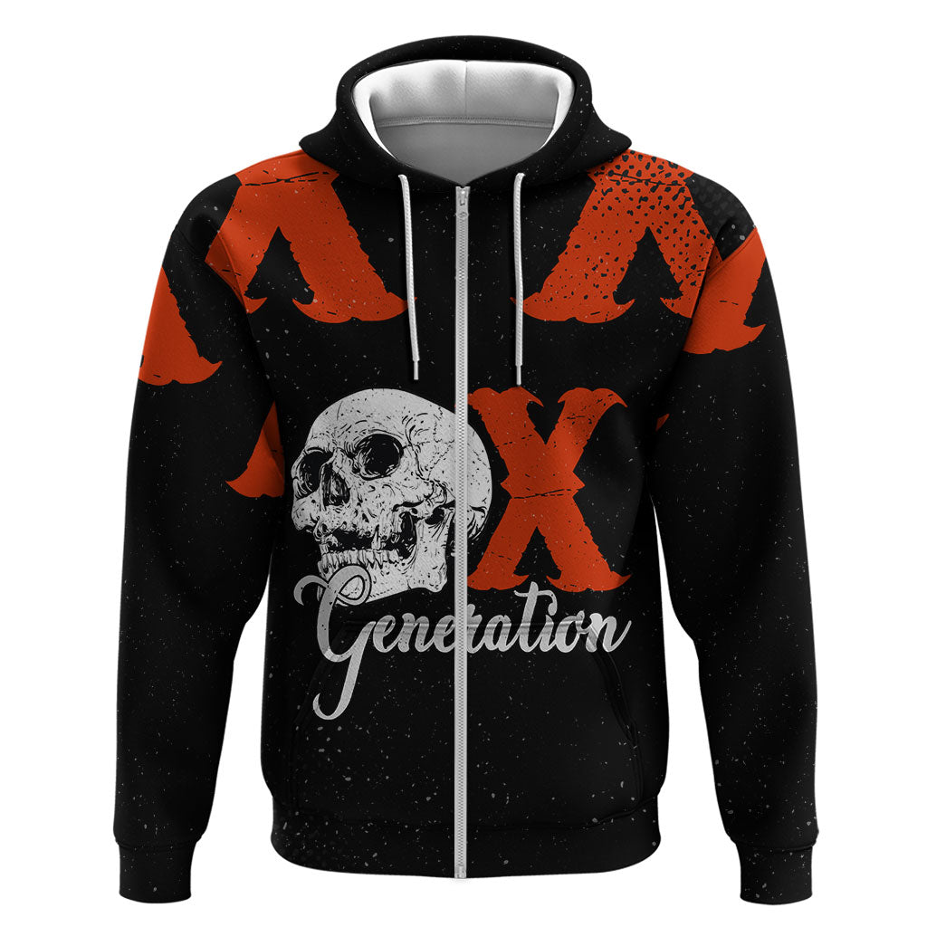 Generation X Skull Zip Hoodie Retro Distressed Grunge Edgy Nostalgia