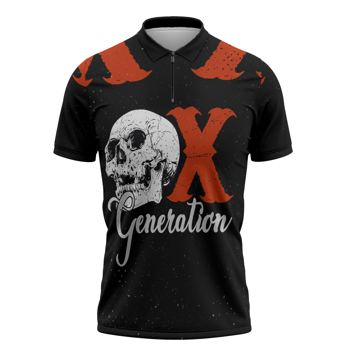 Generation X Skull Zipper Polo Shirt Retro Distressed Grunge Edgy Nostalgia