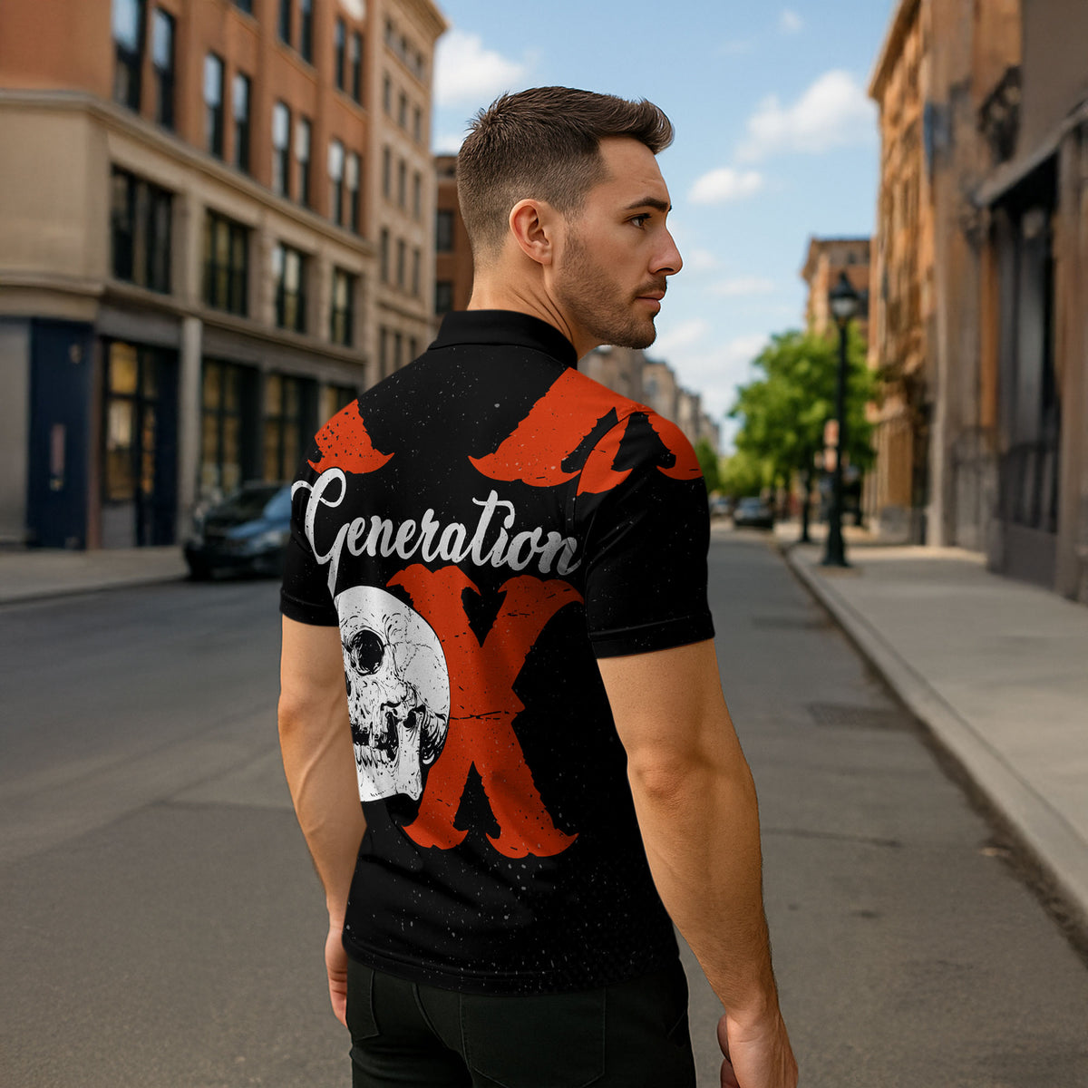 Generation X Skull Zipper Polo Shirt Retro Distressed Grunge Edgy Nostalgia