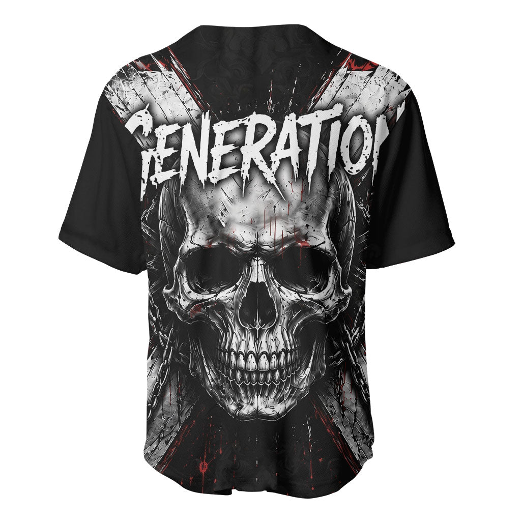 Generation X Skull Baseball Jersey Distressed Heavy Metal Grunge