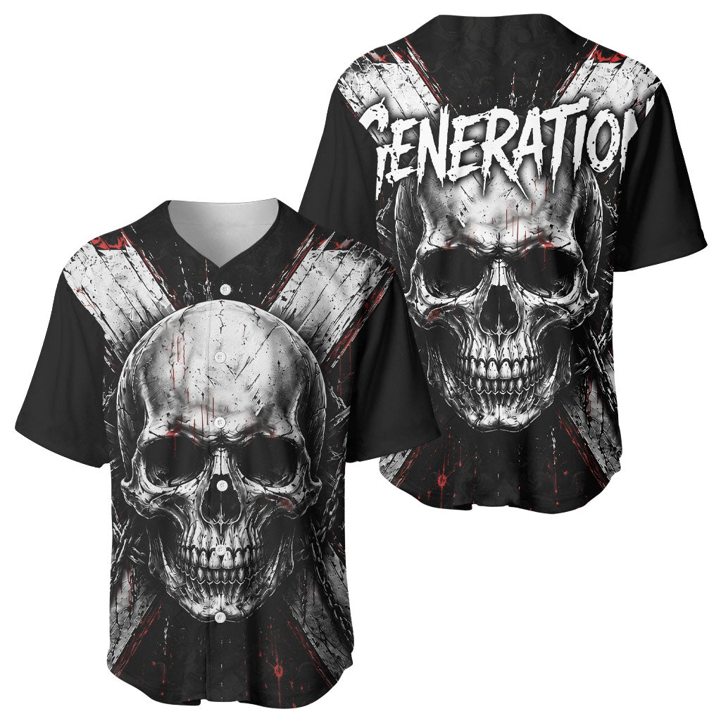 Generation X Skull Baseball Jersey Distressed Heavy Metal Grunge