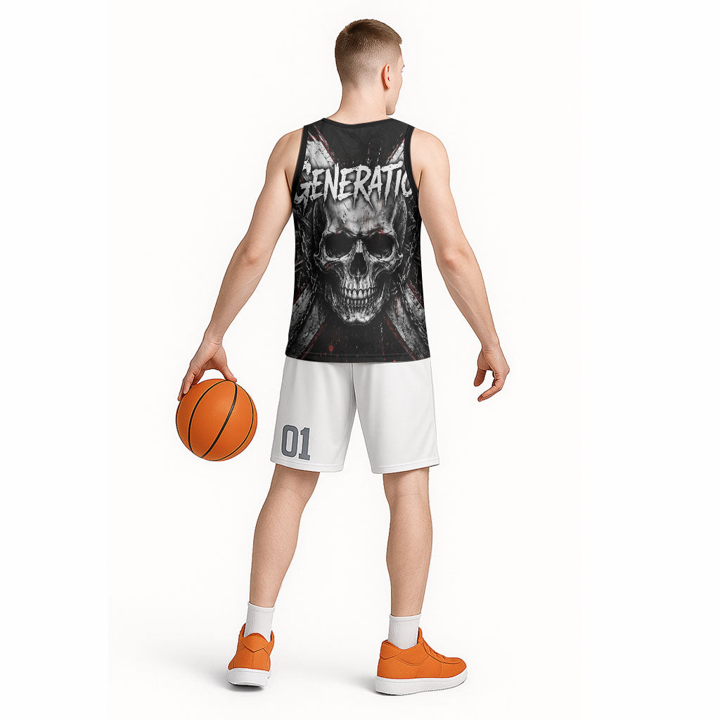 Generation X Skull Basketball Jersey Distressed Heavy Metal Grunge