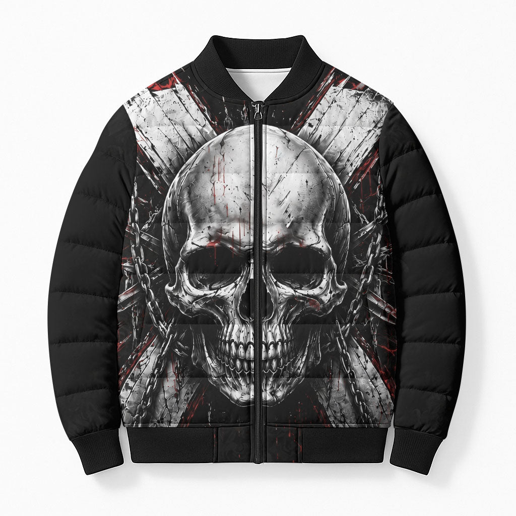 Generation X Skull Bomber Puffer Jacket Distressed Heavy Metal Grunge