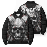Generation X Skull Bomber Puffer Jacket Distressed Heavy Metal Grunge