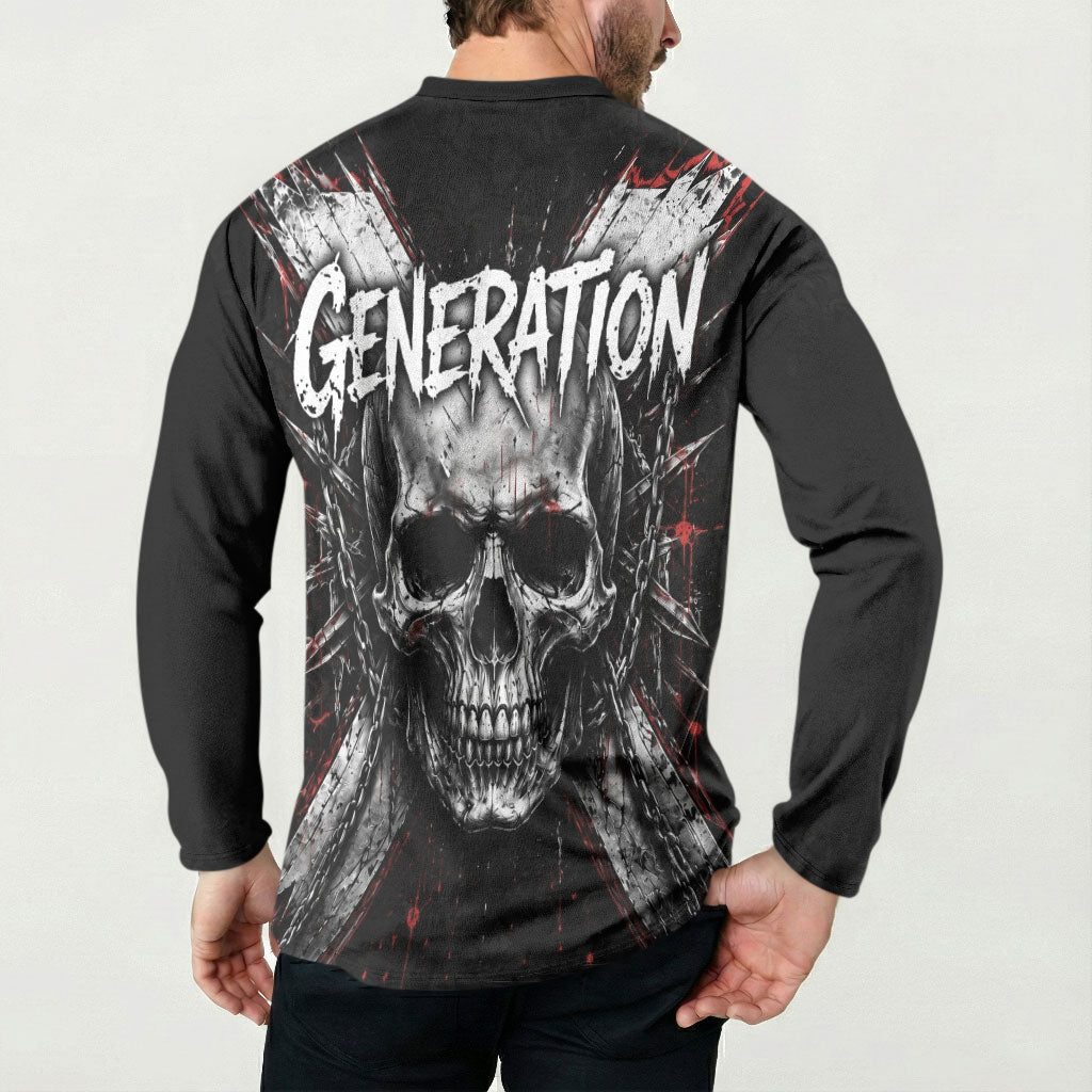 Generation X Skull Button Sweatshirt Distressed Heavy Metal Grunge