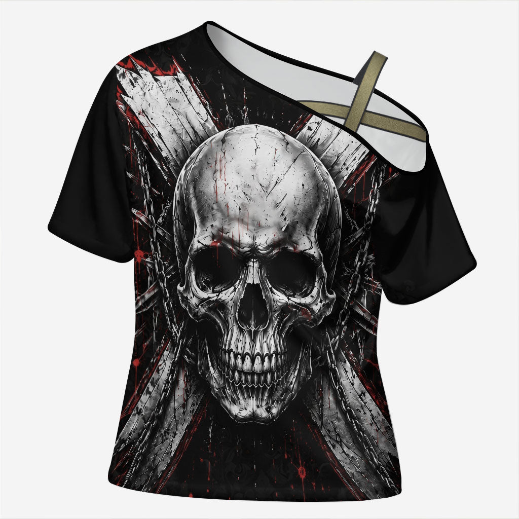 Generation X Skull Cross Shoulder Shirt Distressed Heavy Metal Grunge