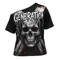 Generation X Skull Cross Shoulder Shirt Distressed Heavy Metal Grunge