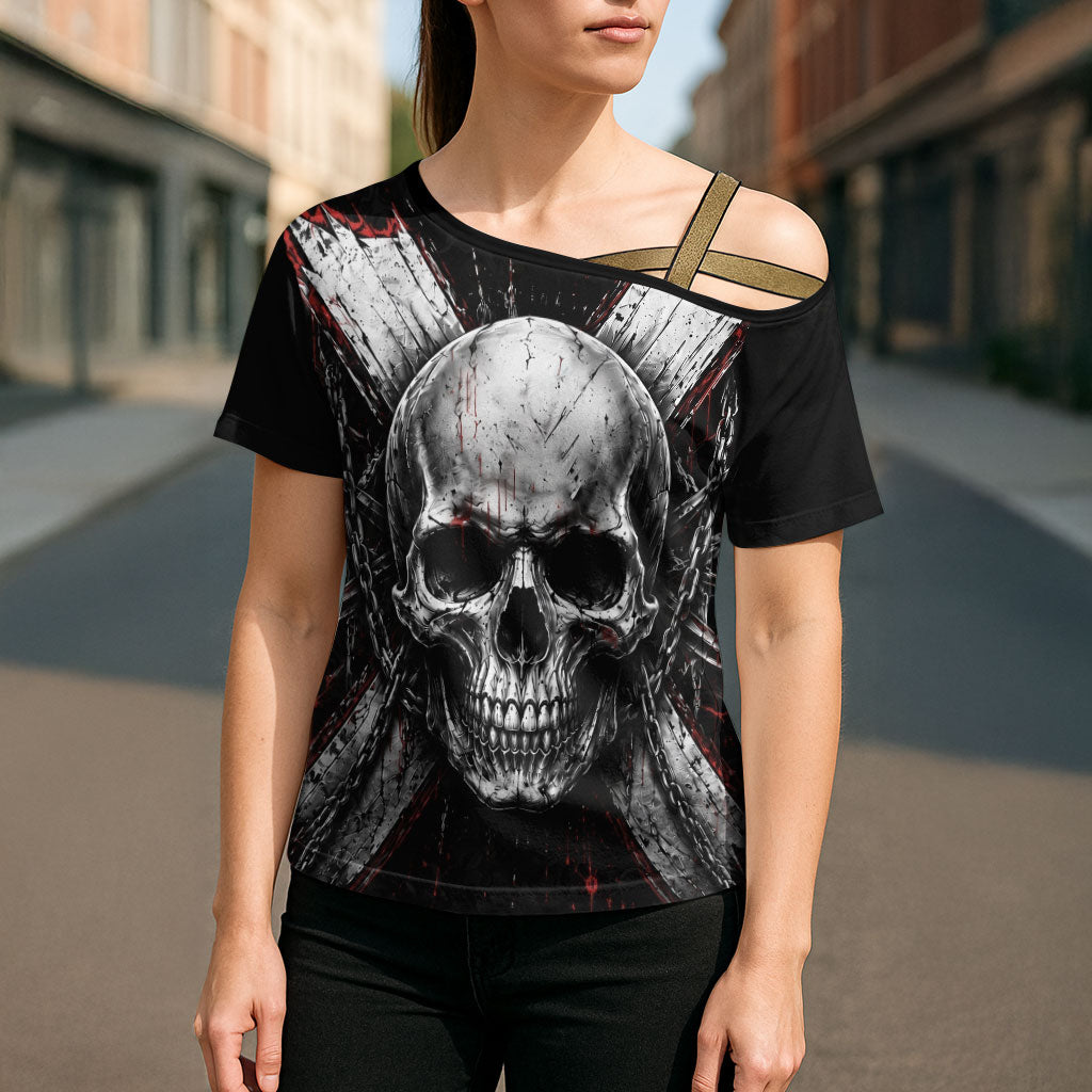Generation X Skull Cross Shoulder Shirt Distressed Heavy Metal Grunge