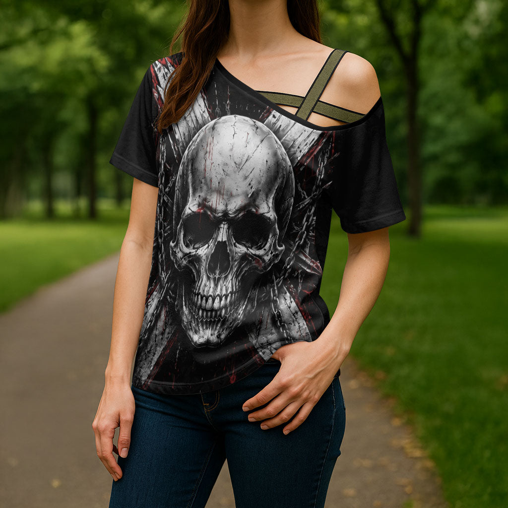 Generation X Skull Cross Shoulder Shirt Distressed Heavy Metal Grunge