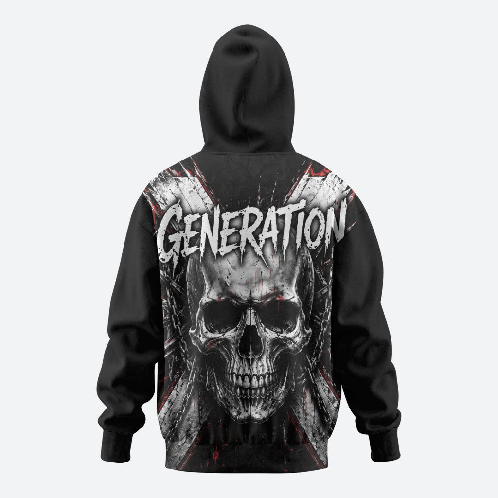 Generation X Skull Hoodie Distressed Heavy Metal Grunge