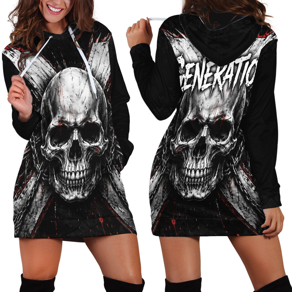 Generation X Skull Hoodie Dress Distressed Heavy Metal Grunge
