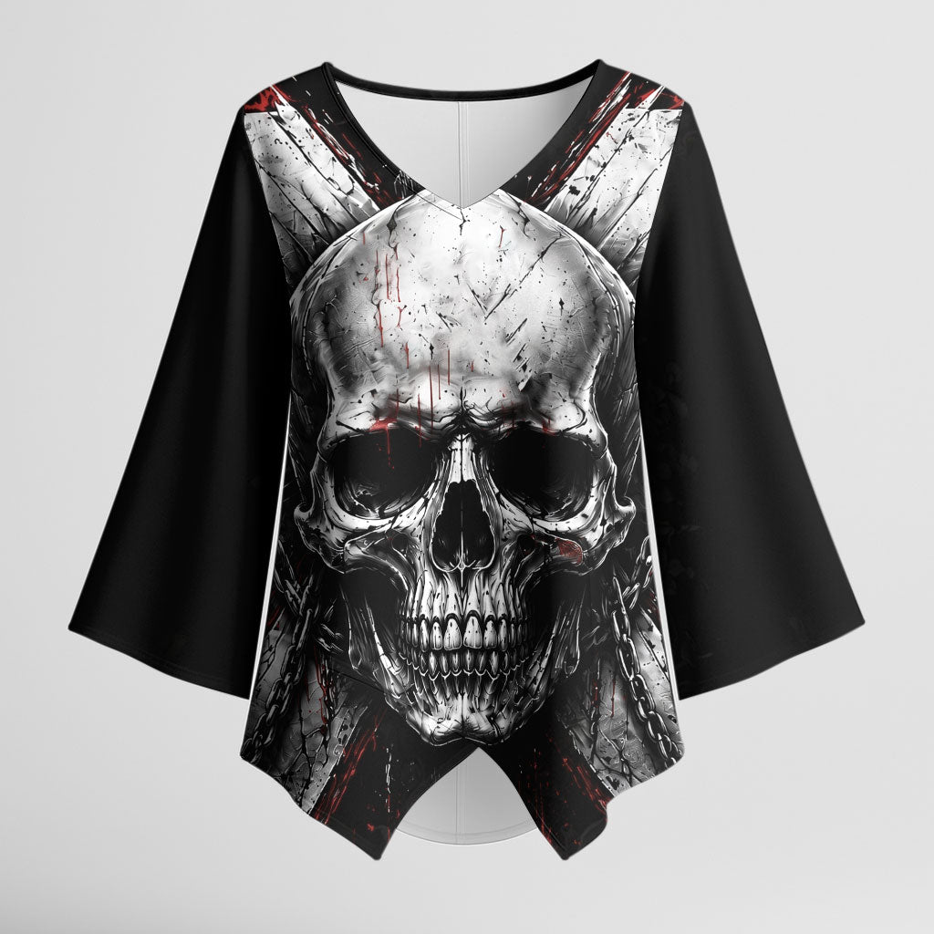 Generation X Skull Kimono Sleeve Blouse Distressed Heavy Metal Grunge