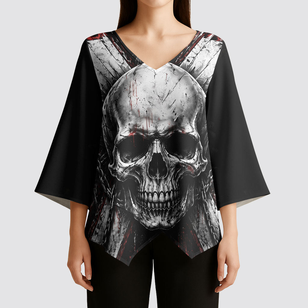 Generation X Skull Kimono Sleeve Blouse Distressed Heavy Metal Grunge