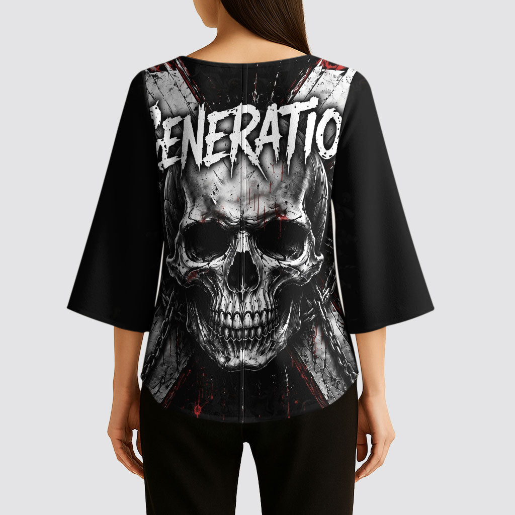 Generation X Skull Kimono Sleeve Blouse Distressed Heavy Metal Grunge