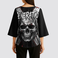 Generation X Skull Kimono Sleeve Blouse Distressed Heavy Metal Grunge