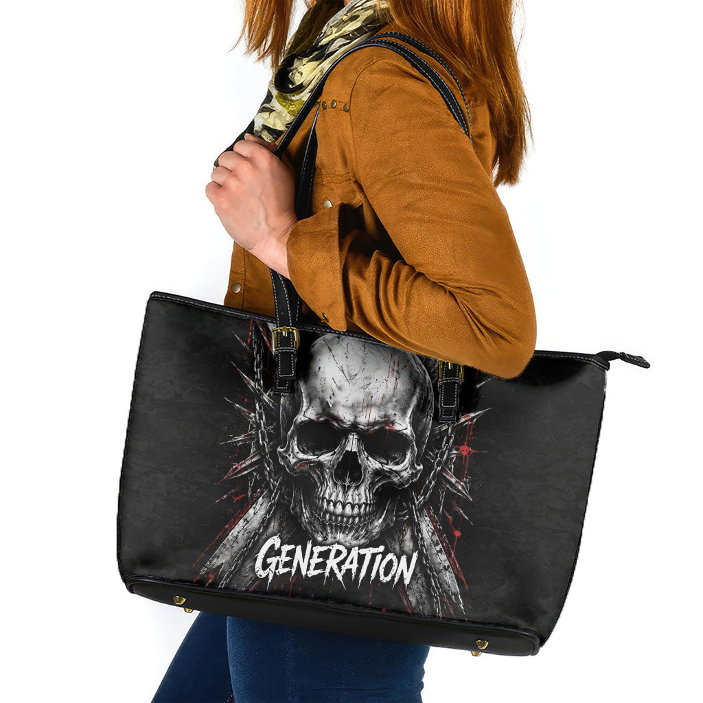 Generation X Skull Leather Tote Bag Distressed Heavy Metal Grunge
