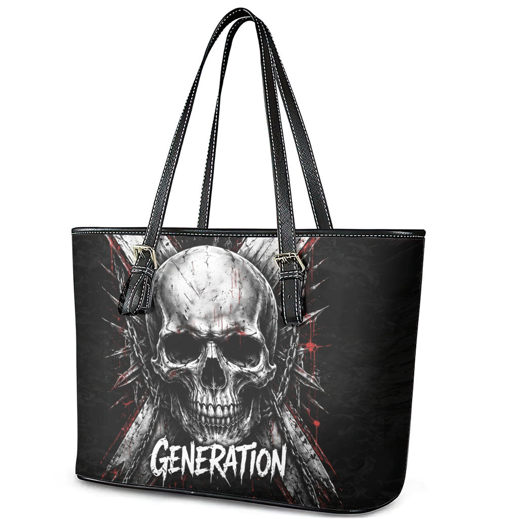 Generation X Skull Leather Tote Bag Distressed Heavy Metal Grunge