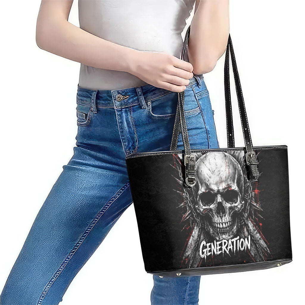 Generation X Skull Leather Tote Bag Distressed Heavy Metal Grunge