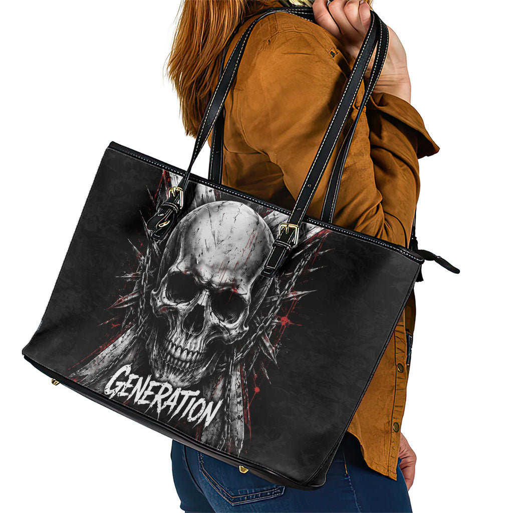 Generation X Skull Leather Tote Bag Distressed Heavy Metal Grunge