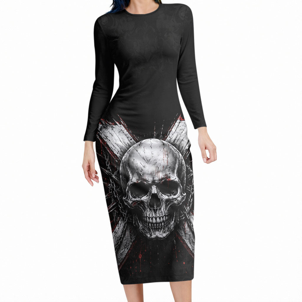 Generation X Skull Long Sleeve Bodycon Dress Distressed Heavy Metal Grunge