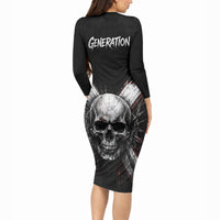 Generation X Skull Long Sleeve Bodycon Dress Distressed Heavy Metal Grunge