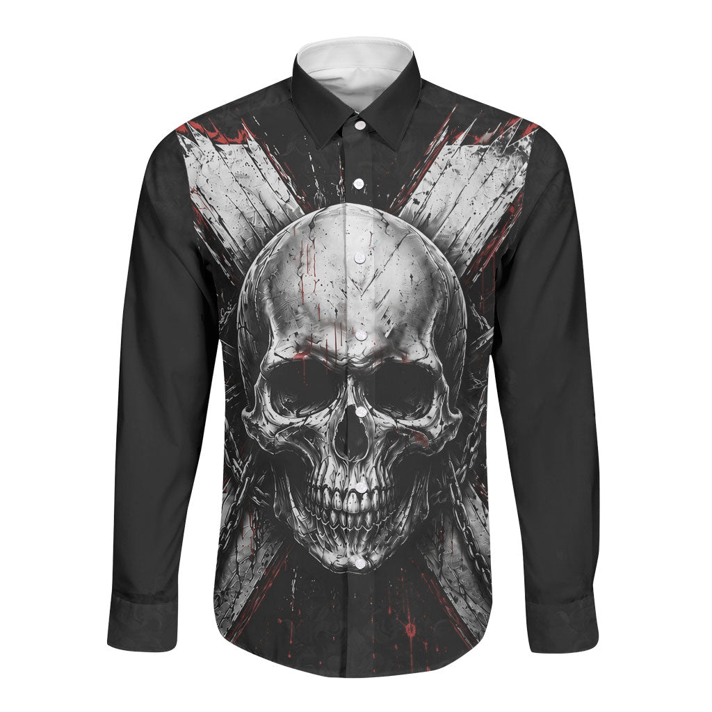 Generation X Skull Long Sleeve Button Shirt Distressed Heavy Metal Grunge
