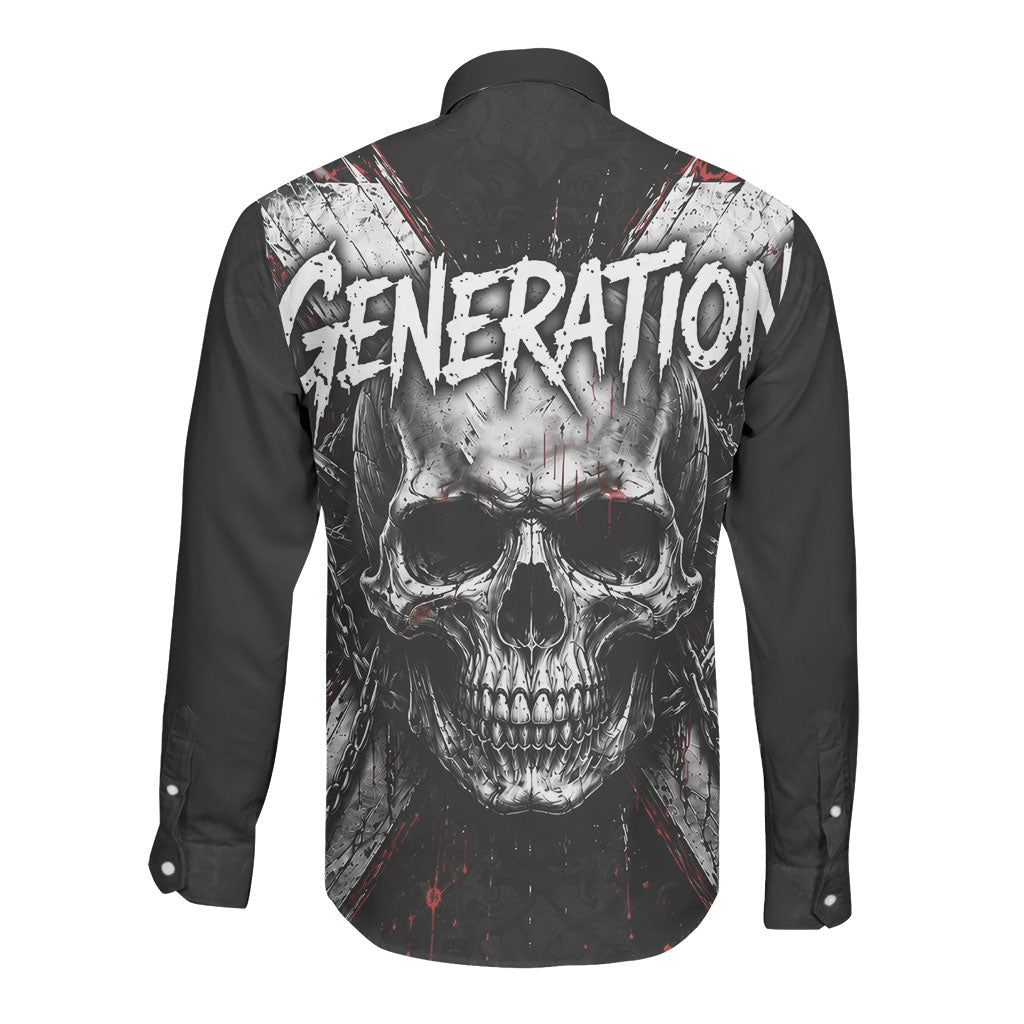 Generation X Skull Long Sleeve Button Shirt Distressed Heavy Metal Grunge