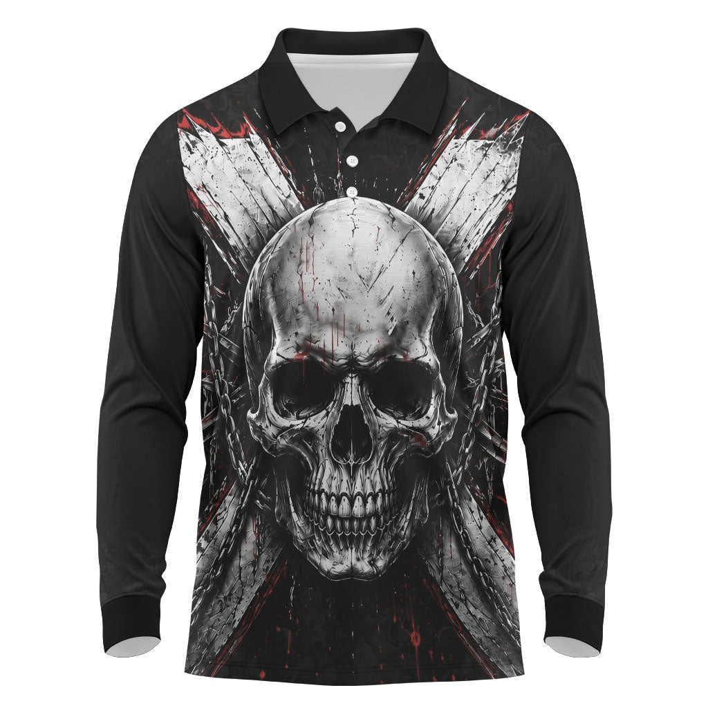 Generation X Skull Long Sleeve Polo Shirt Distressed Heavy Metal Grunge