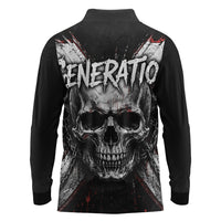 Generation X Skull Long Sleeve Polo Shirt Distressed Heavy Metal Grunge