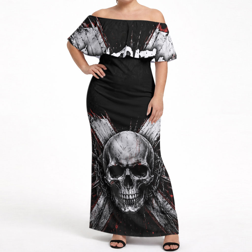 Generation X Skull Off Shoulder Maxi Dress Distressed Heavy Metal Grunge